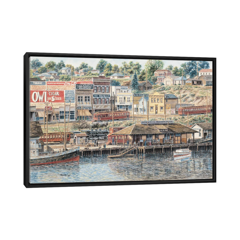 « san pedro harbor », reproduction d’art sur toile Stanton Manolakas, H 18 po x l 26 po x P 1,5 po, Toile avec cadre noir