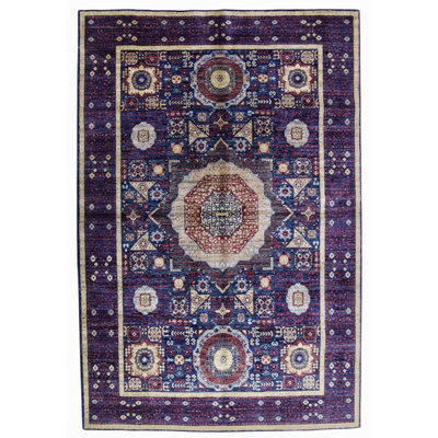 Hand Knotted Wool Area Rug in Navy