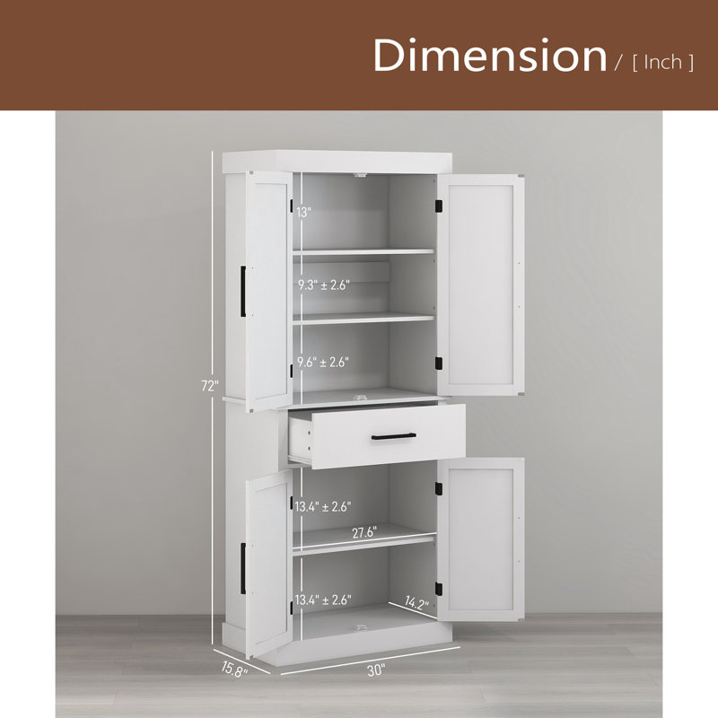 Armoire de cuisine, armoire de cuisine haute, avec tiroir, tablette à 5 niveaux et tablettes réglables