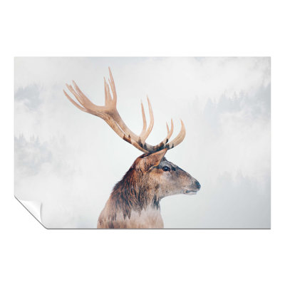 Deer In A Foggy Forest - No Frame Print