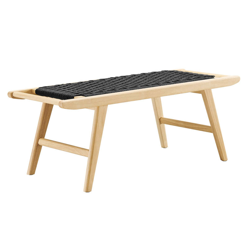 Saoirse 47" Woven Rope Wood Bench, Natural, Black