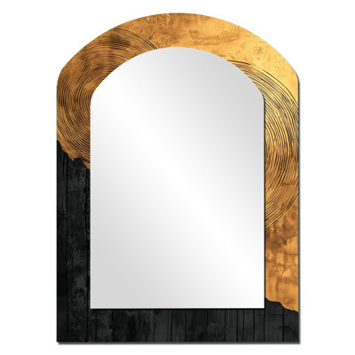 Mysteries Of A Dark Onyx Wood Slice III - Forest Arch Wall Mirror, Traditional Asymmetrical Decorative Mirror, Printed Metal Art