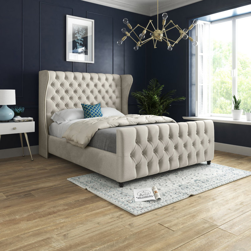 Alecto Upholstered Bed, Small Double (4'), Beige