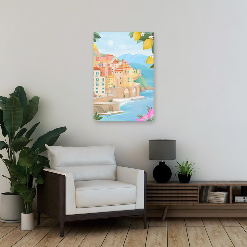«Amalfi Coast», impression d'art abstrait côtier coloré et abstrait, citronnier, Italie, H 36 po x l 24 po