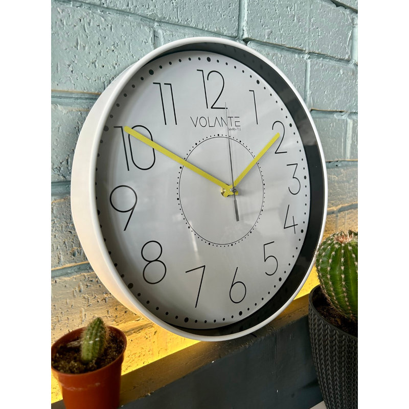 Elegant Decorative Wall Clock, 12 x 12 inches, White & Yellow | 100% Durable Plastic, Real Glass Cover, Thickness: 1.8 inches | Stylish Home Décor for Living Room, Kitchen, and Office Spaces, Timeless Design