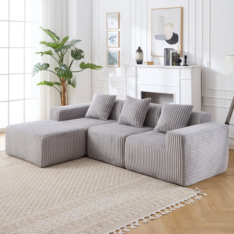 Boneless Donne Modern Minimalist Modular Sectional Sofa, L-Shape Upholstered Cloud Couch With Deep Seats, Right Facing Chaise For Living Room