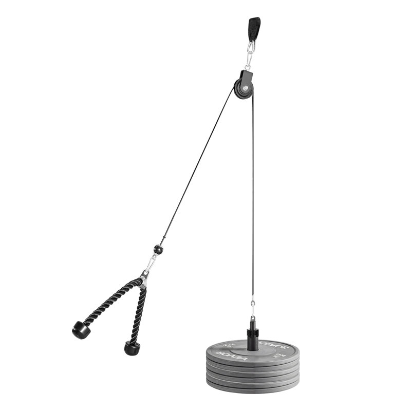 Système de poulie, 1 système de poulie LAT et Lift, 1 support pour poulies de gymnastique avec deux câbles en acier, barre courte, poignées doubles, machine à câble pour biceps, épaules, dos, capacité jusqu'à 280 lb
