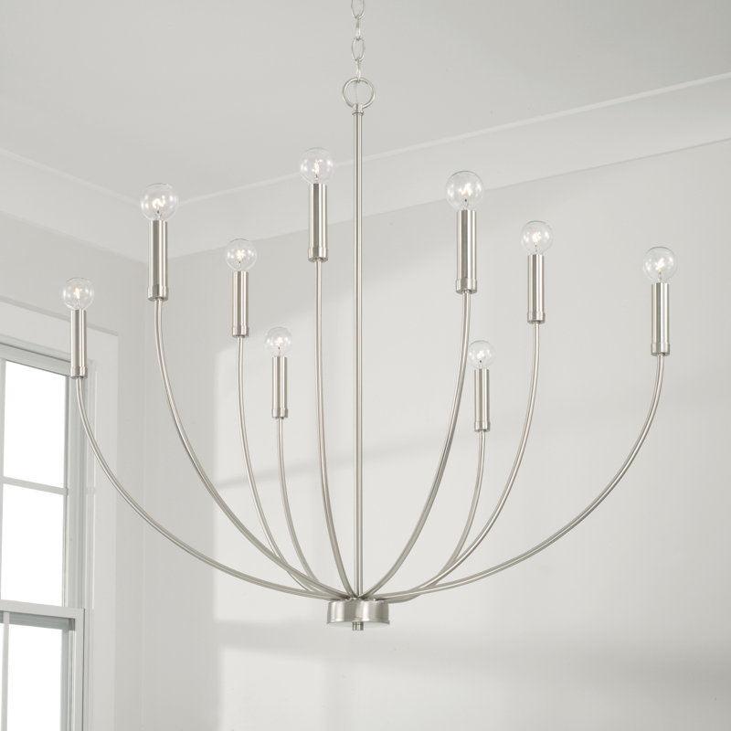 Brushed Nickel 9-Light Modern Candle Chandelier