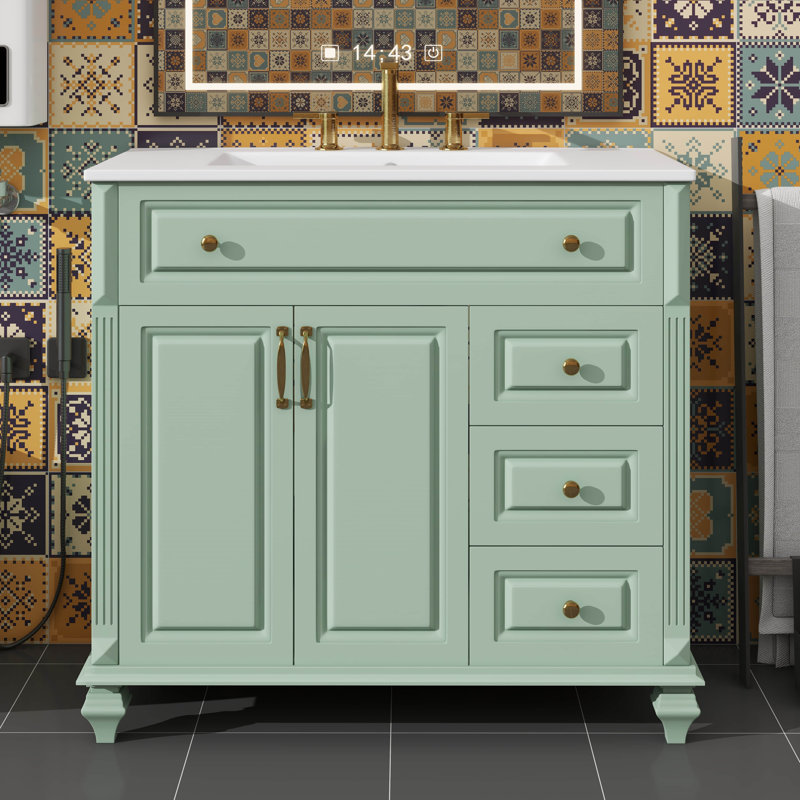 Meuble-lavabo de 36 pouces avec lavabo, armoire avec tiroir rabattable, trois tiroirs et deux portes