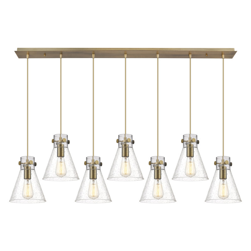 Luminaire suspendu conique à 7 lumières Amrith, Laiton brossé, Bullé
