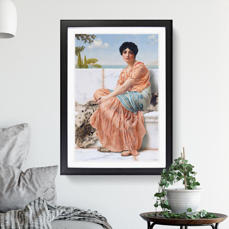In the Days of the Sappho by John William Godward - Picture Frame Painting, 65cm H x 48cm W x 2cm D, Black Framed