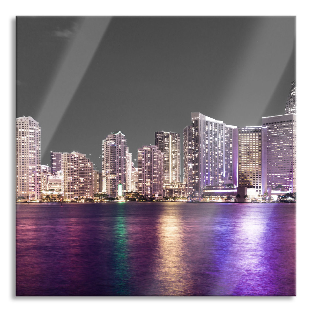 Glasbild Quadratisch | Wandbild Auf Echtglas | Skyline Von Miami Florida || Inkl. Aufhängung Und Abstandshalter, LQy1690...