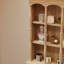 Wall-Mounted Display Shelf With 4 Tier, Solid Pine And Hardwood Construction, Arched Trim, Natural Finish