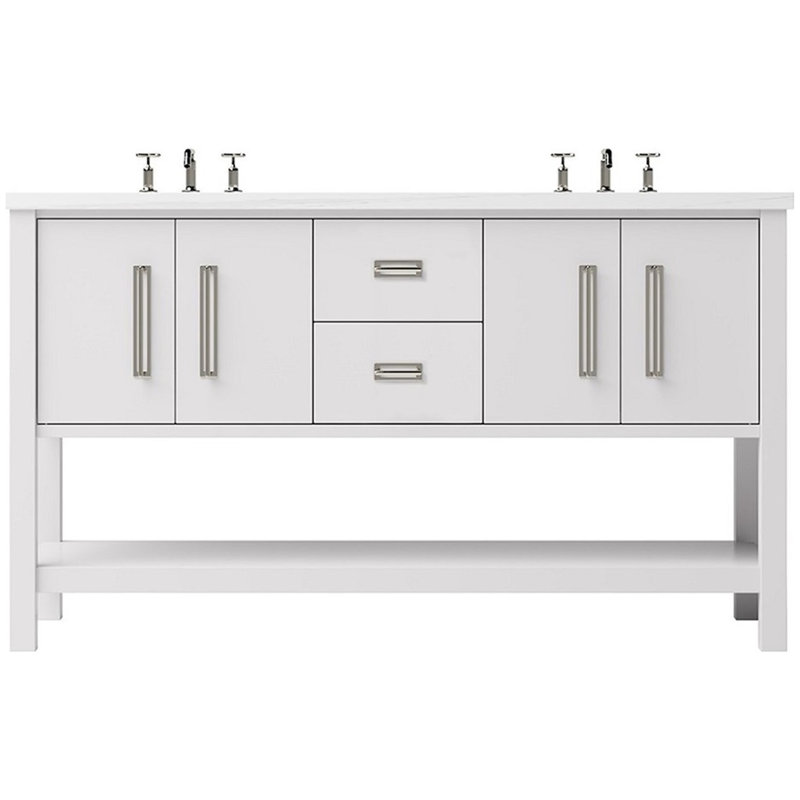 Meuble-lavabo double Kiawah, Blanc résistant, 72", Nickel satiné