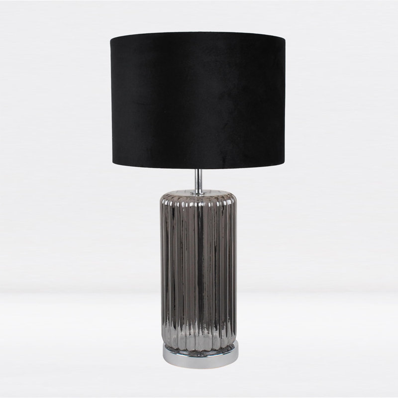 Weisend Glass Table Lamp, Chrome Smoke Grey Base/Black Shade