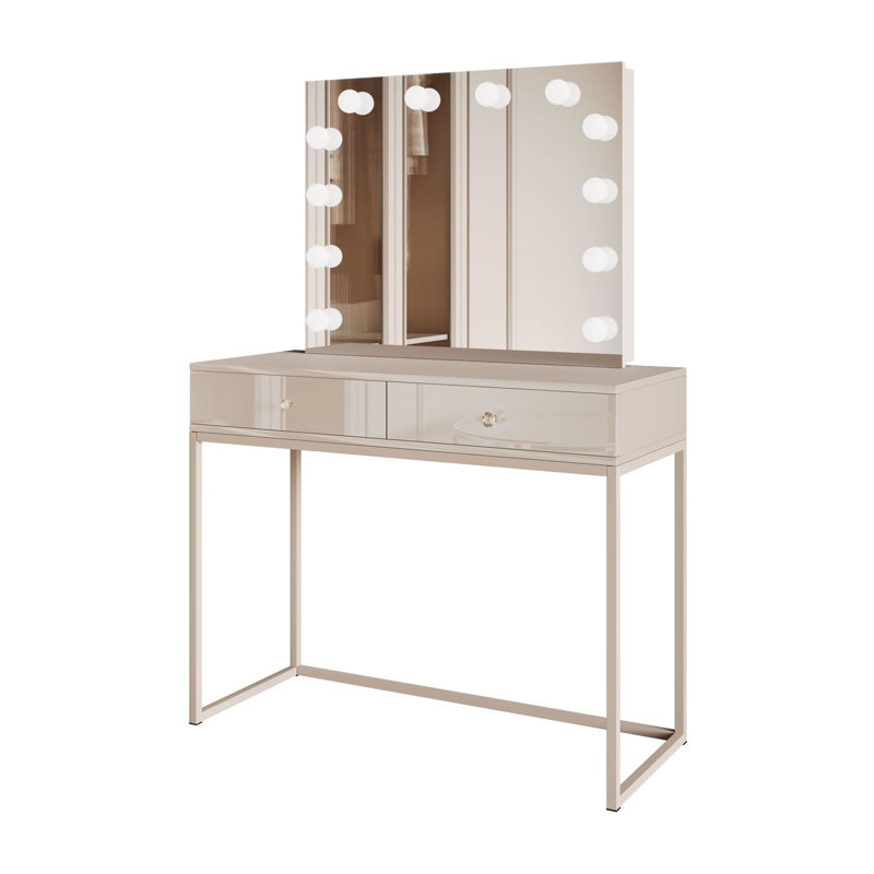 Dressing Table with Mirror, Cashmire/ Cashmire Gloss/ Cristal/ Cashmire