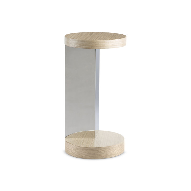 Sahara Finish Round Wood & Metal Pedestal End Table