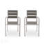 Ensemble de chaises de salle à manger d'extérieur modernes en aluminium avec siège en faux bois, gris et argent, pour des sièges de patio élégants et durables