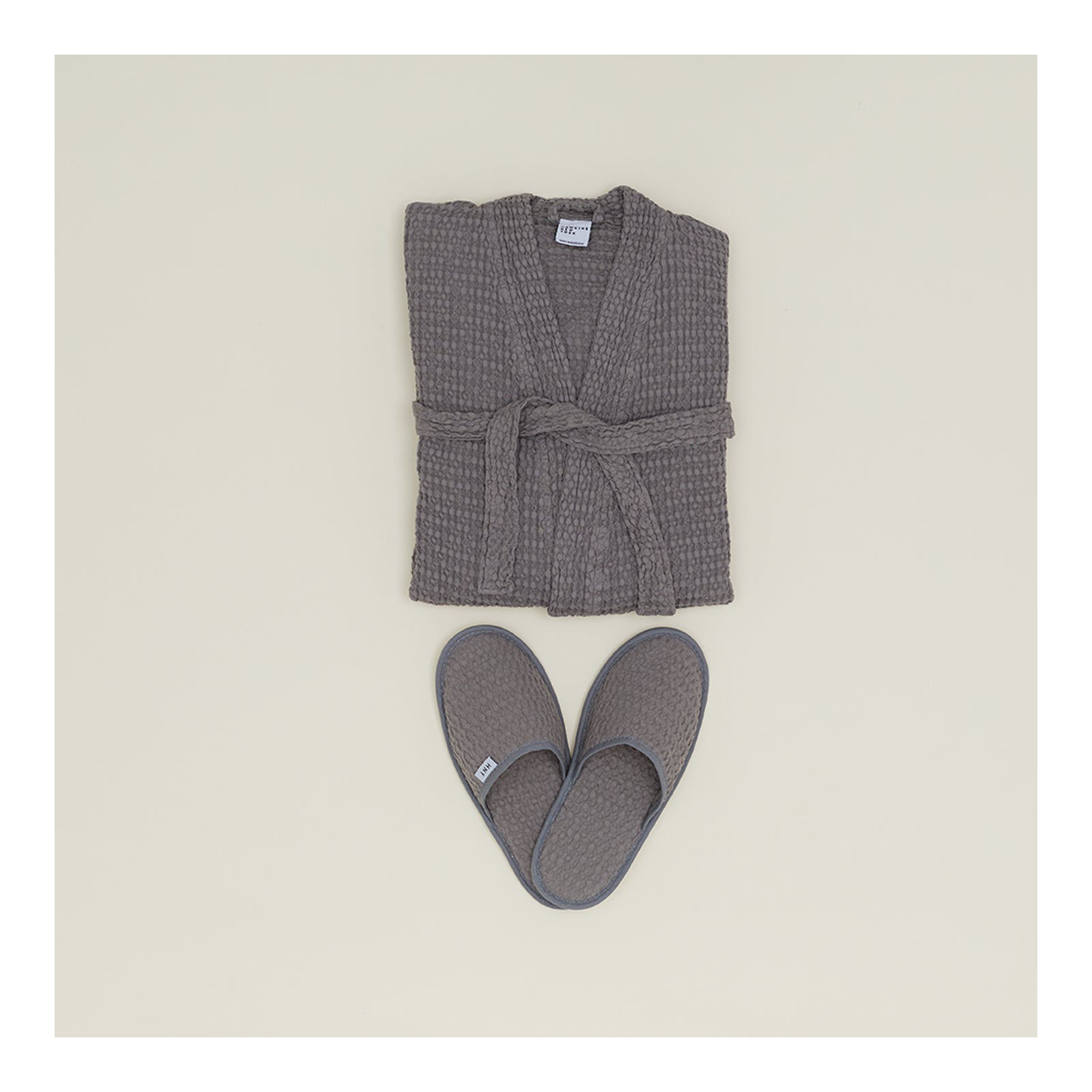 Simple Cotton Waffle Slippers, Medium, Dark Gray