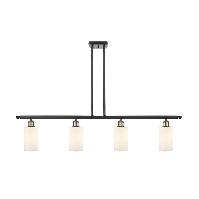 Luminaire suspendu pour îlot de cuisine 4 lumières Cloverdale, Blanc mat, Ampoule non incluse, Laiton antique noir