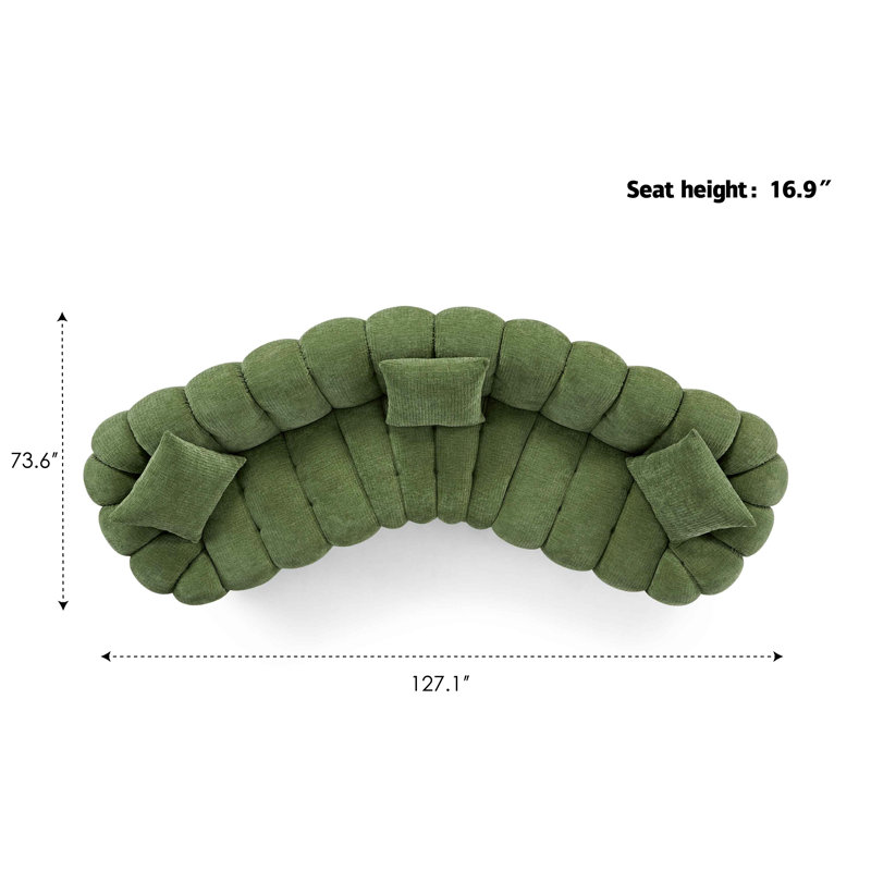 Nuoyi 126.8" W Curved Chenille Sofa , Green