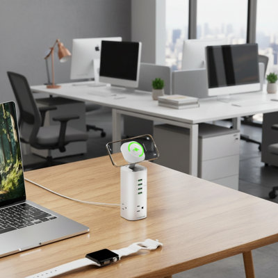 160W fast charging tower surge protector 3 AC outlets 8 USB ports 4 USB C 5FT flat plug extension cord home office dorm
