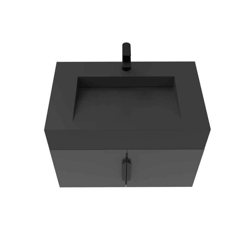 Wiktoria 30'' Single Bathroom Vanity with Solid Surface Top, Black, Matte Black, Gray