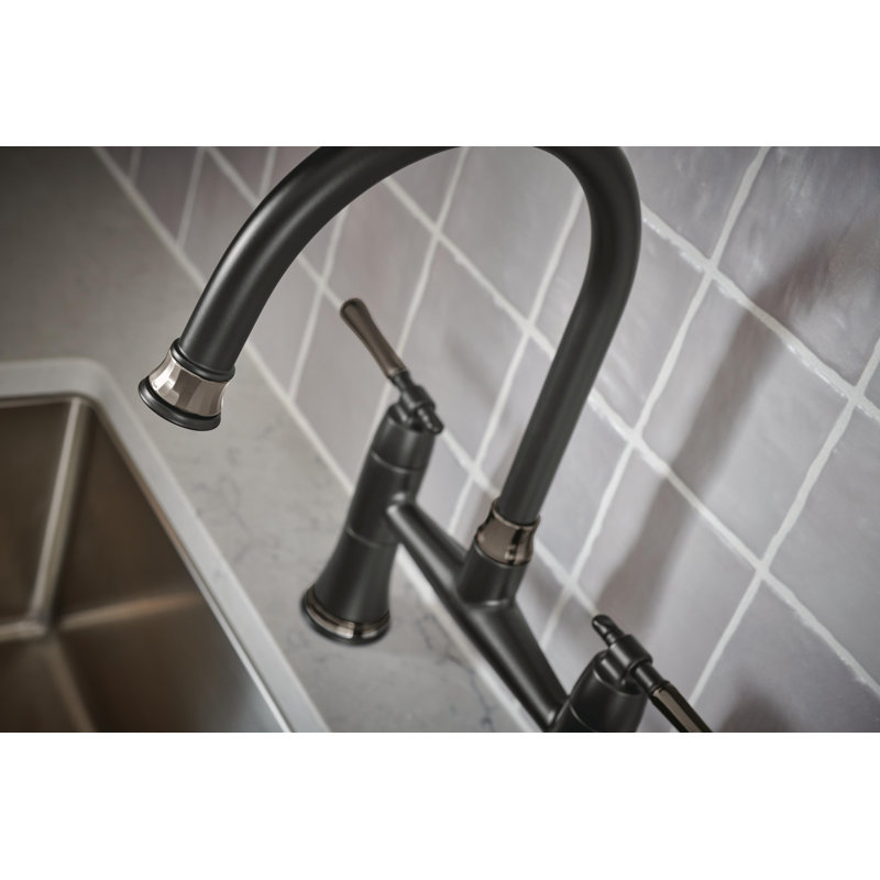 Bridge Kitchen Faucet With Side Spray, Matte Black / Brilliance Black Onyx