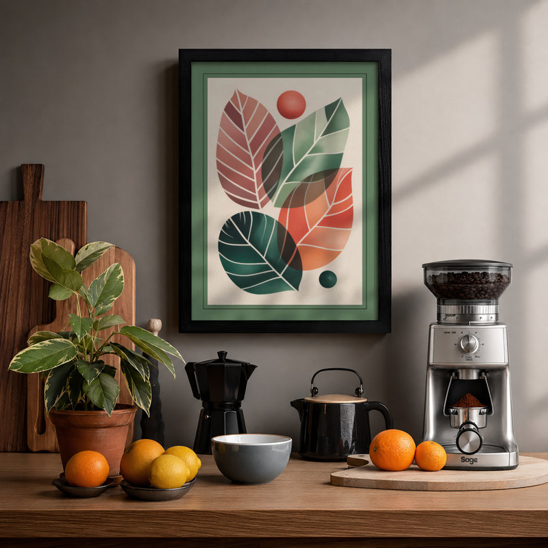 Geometric Leaf Forms Modern - Print, A1 - 84.1 x 59.4 cm, Black