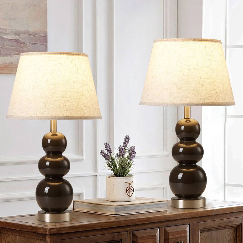 62.4cm Brown Ceramic Table Lamp With USB Ports And Bulb Included