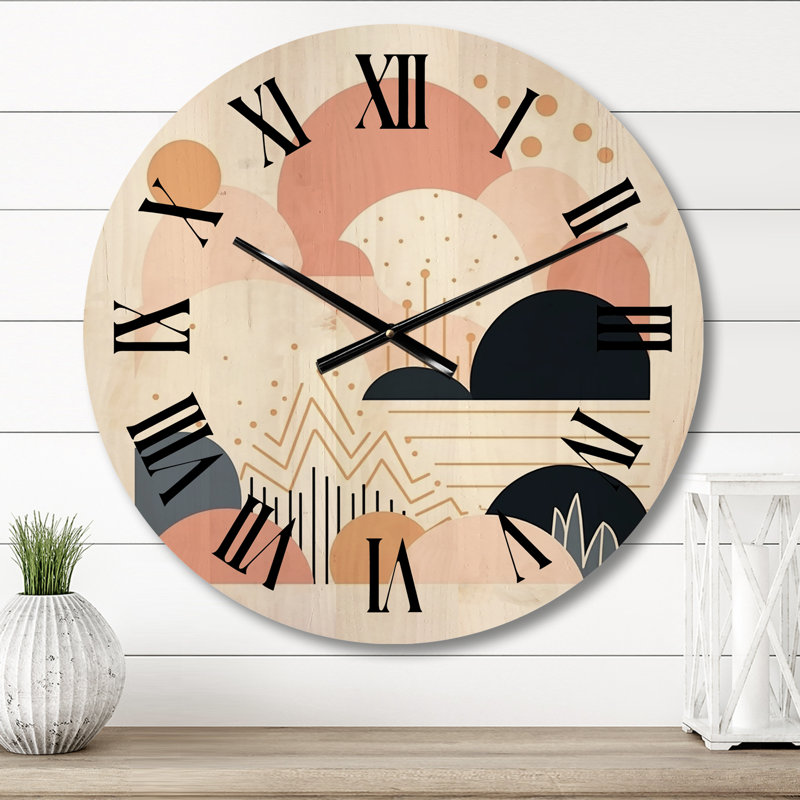 Horloge murale surdimensionnée géométrique en bois rose, Moyenne