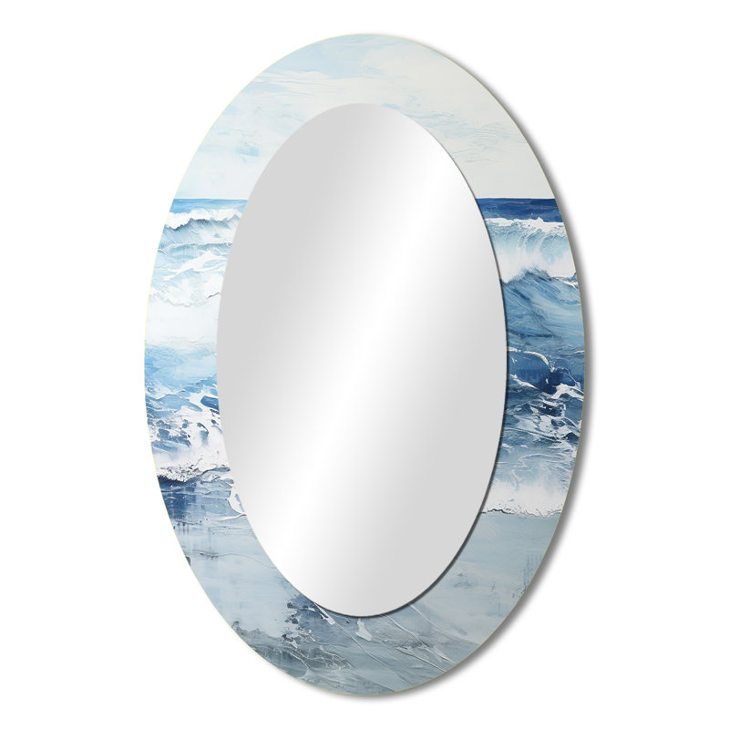 Soft Color Minimal Beach Wave - Grand miroir mural ovale sur métal, 36 po x 24 po