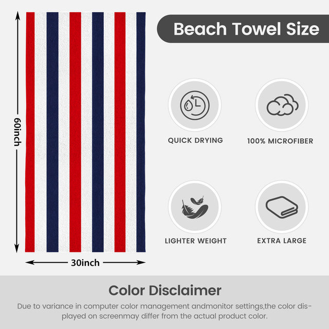  Microfiber Beach Towel Lightweight Travel Towel, Absorbent No Fade,30"x60",American flag star, Simple USA stripe