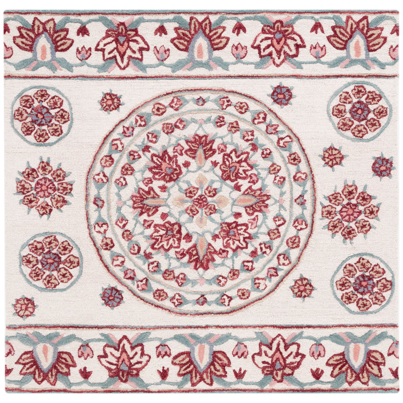 Daishawn Hand Tufted Wool Floral Rug, Square 5'