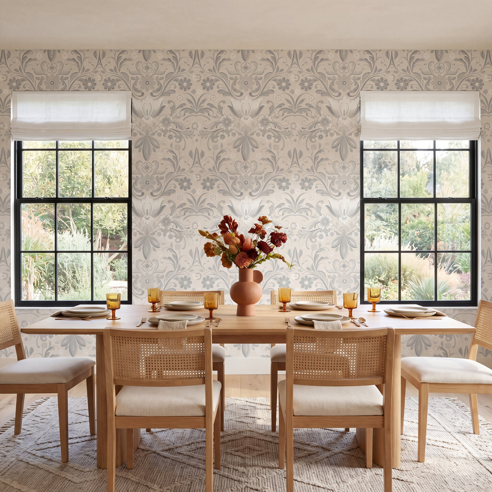 Toddy Floral Wallpaper, Light Gray