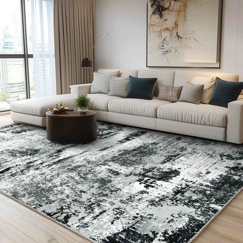 6x9ft Machine-washable Carpet, Cashmere-Look Rug with Non-Slip Backing and Durable Edging, Modern Oil Painting Style Rug Suitable for Living Room, Bedroom, Dining Room