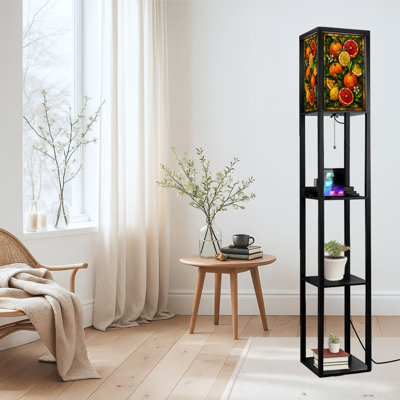 Lampe sur pied à DEL à intensité variable avec impression de vitrail aux agrumes, pamplemousse, botanique, lampe sur pied en MDF avec télécommande, 3 couleurs, pour le salon, la chambre à coucher