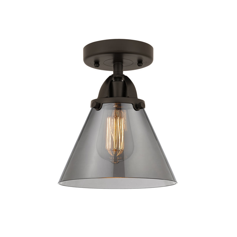 Plafonnier semi-encastré en verre à DEL, H 9,5 po x l 7,75 po x P 7,75 po, Plaqué couleur fumée, Bronze huilé
