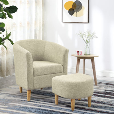 Fauteuil demi-tonneau rembourré en lin avec repose-pieds