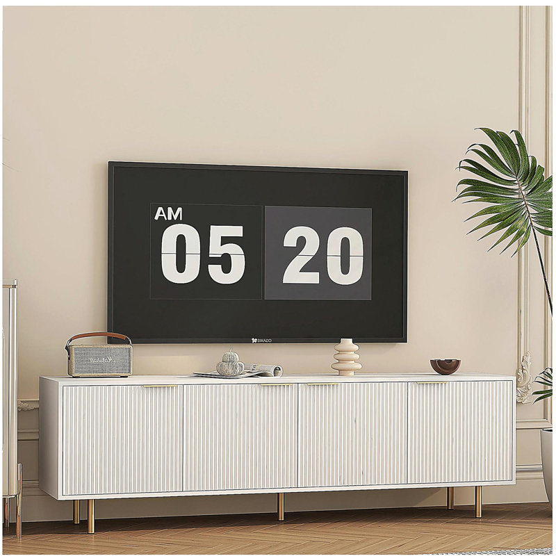 Meuble télé blanc moderne de conception ondulée de 68 po avec porte de rangement, meuble télé, meuble télé, convenant aux téléviseurs de 55 po et plus, salon