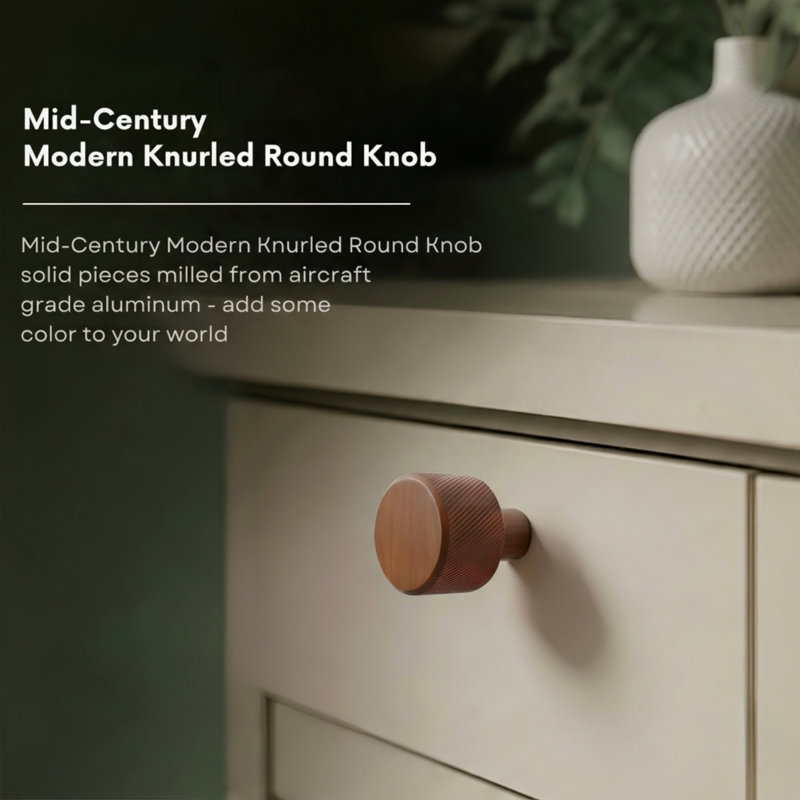 ROUS Hardware Mid Century Modern Knurled Knob, Copper (Brown)