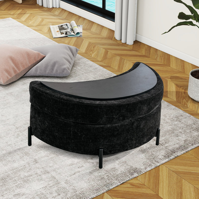Achorn Upholstered Ottoman, Black Chenille
