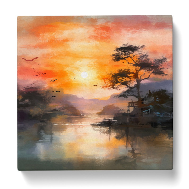 Japanese Sunset Impressionism No.2 - Wrapped Canvas, 50cm H x 50cm W x 3cm D