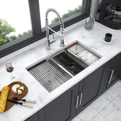 Double Bowl (50/50) Undermount Kitchen Sink- 33"X19" Stainless Steel 16 Gauge With Two 10" Deep Basin