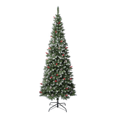Arbre à charnières avec baies et pommes de pin, lumières DEL blanc chaud Holiday Aisle® Cullen