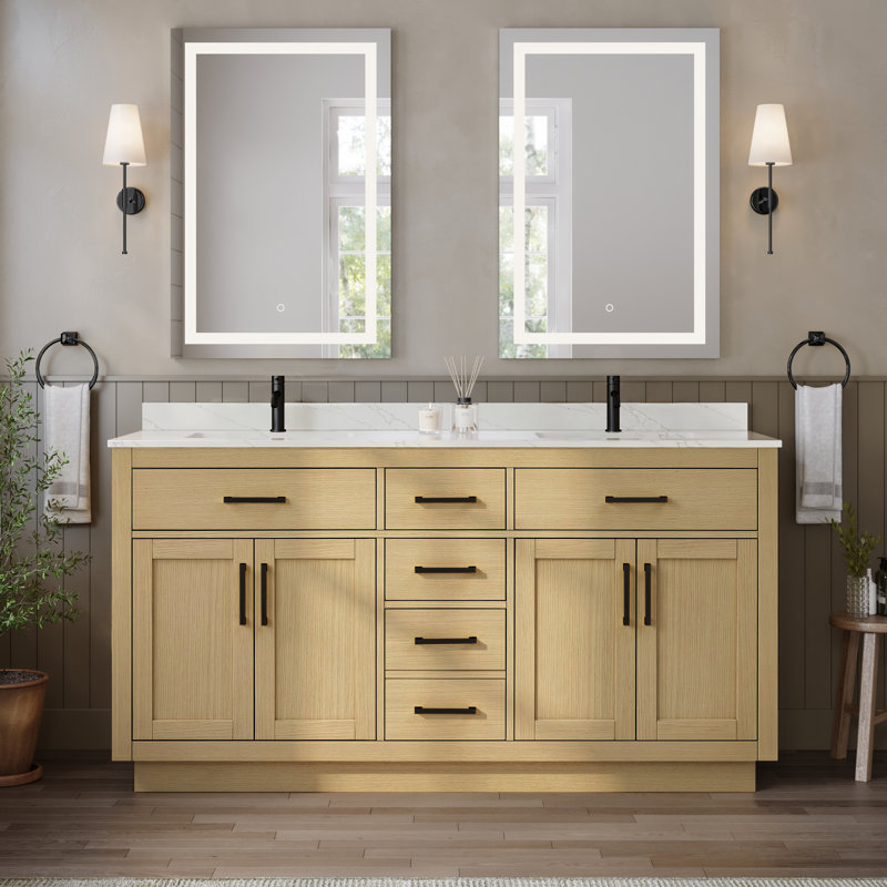 Ensemble de meuble-lavabo double 66 po Beckett, Chêne gouffre, Matte Black, Quartz Giotto