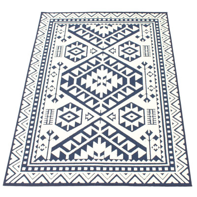 Tapis géométrique bleu / ivoire Kerber