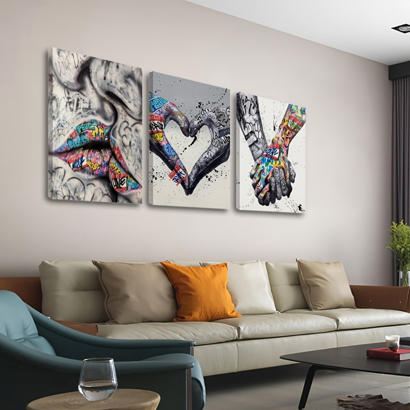 «Abstract Graffiti Love», 3 pièces, H 36 po x l 48 po