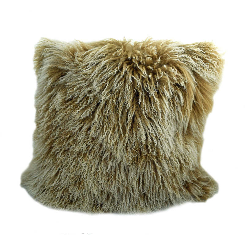 Tibetan Microsuede Throw Pillow, 16" x 16", Champagne Tipped, No Pattern