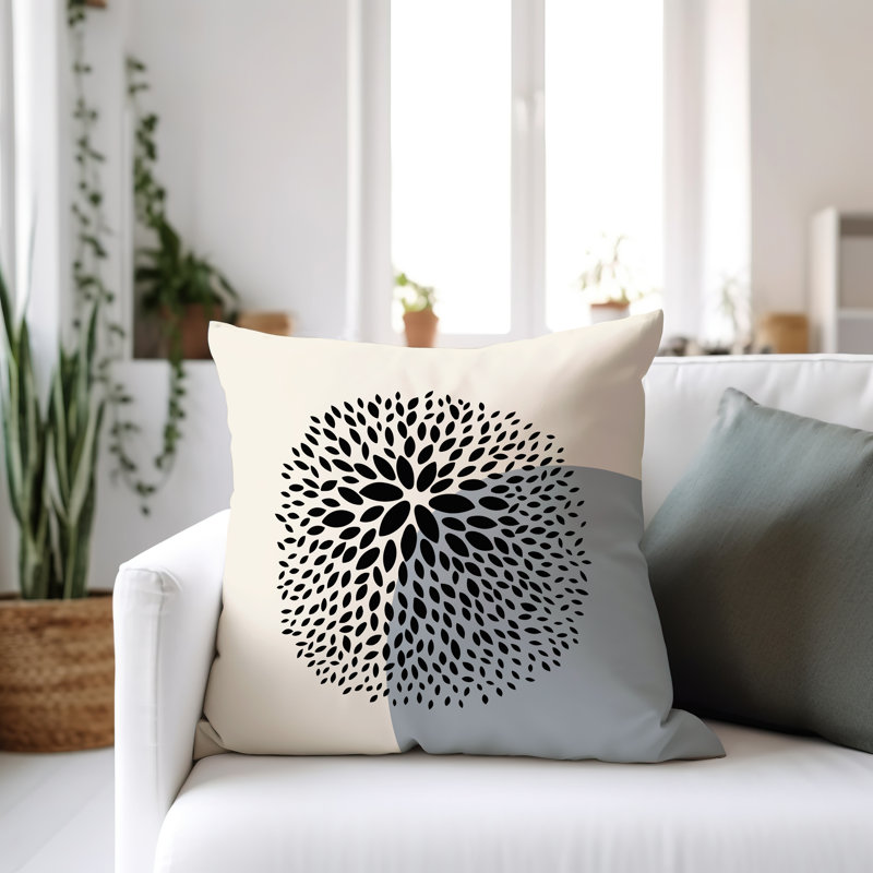 Housse et insert de coussin décoratif intérieur / extérieur Bavière, H 17 po x l 17 po, Gris / Crème / Noir